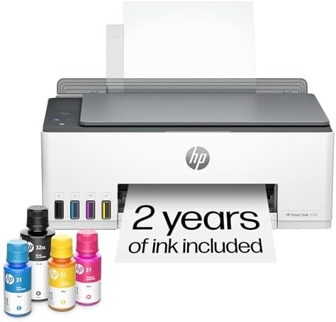 HP Smart Tank 5101 Wireless All-in-One Refillable Printer, Scanner, Copier with 2 years of Ink included, Wireless printer-for-home use an EcoTank Alternative (1F3Y0A)