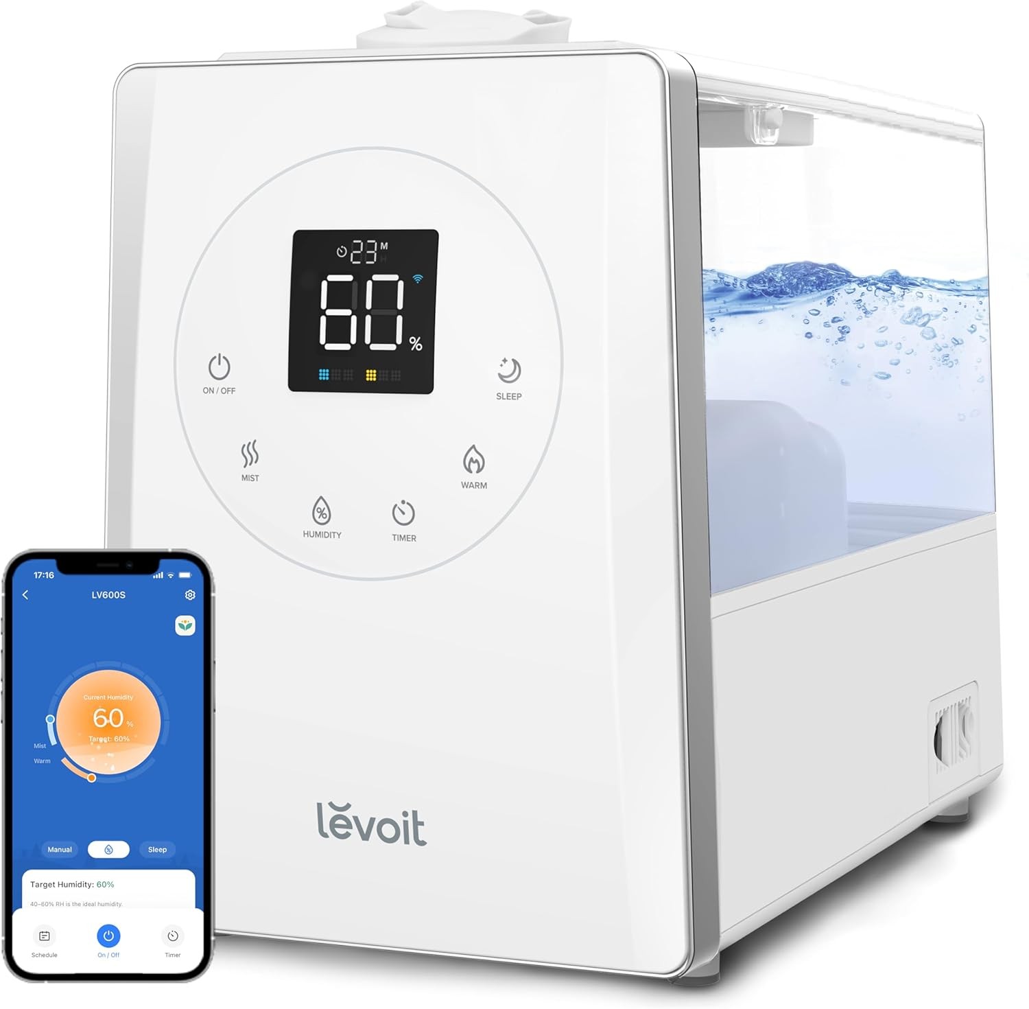LEVOIT LV600S Smart Warm and Cool Mist Humidifiers for Home Bedroom Large Room, (6L) 753ft² Coverage, Quickly & Evenly Humidify Whole House, Easy Top..