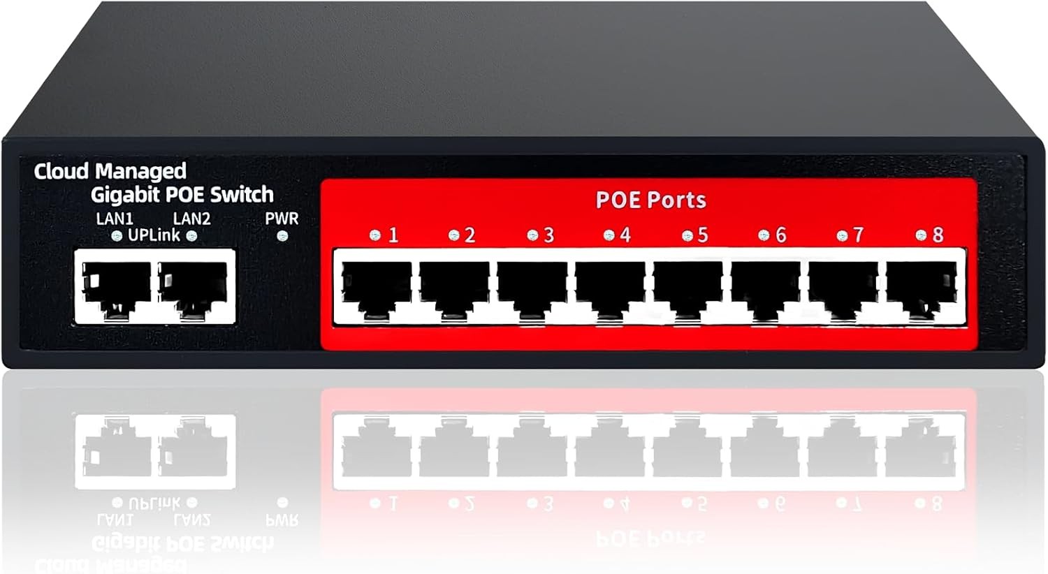STEAMEMO 10-Port Gigabit Managed PoE Switch - 8 PoE+ Ports (120W Total), 2 Gigabit Uplinks, VLAN, Fanless, Plug & Play, Sturdy Metal, Desktop/Wall-Mountable